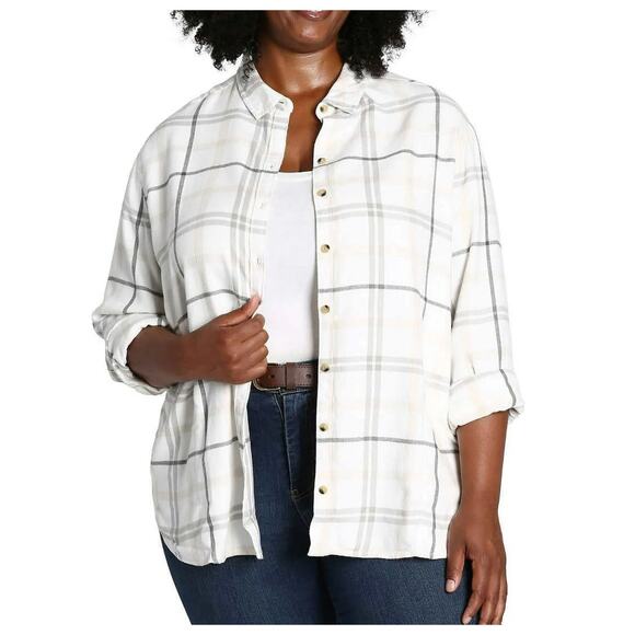 NEW Jach's Girlfriend 3XL Plus Soft Flannel Shirt Checkered Gray Pockets Comfy - Picture 3 of 12